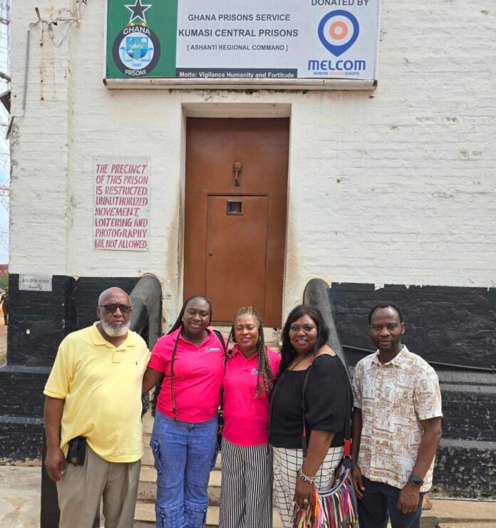 The team after visiting the Kumasi Prisons. Miss Agivert Jackson (second from left) Dr. Hackman next from Miss Jackson also in win shirt