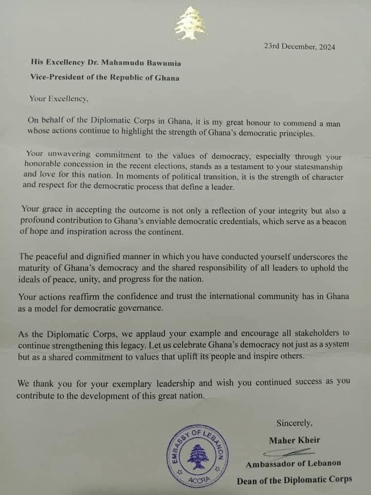 The statement released by the Diplomatic corps commending Bawumia