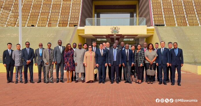 Dr Mahamudu Bawumia, the vice president with members of the Diplomatic Corps at the Jubilee House.